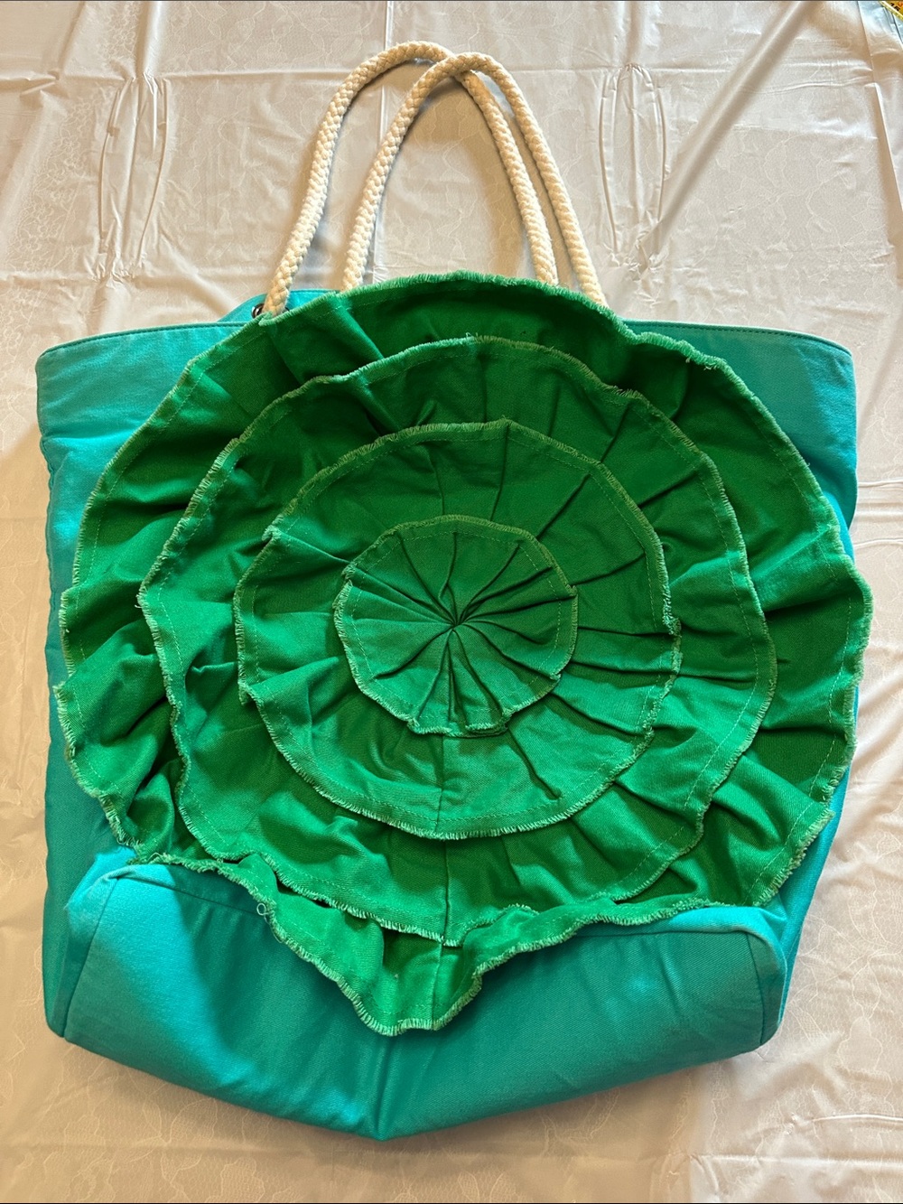 Boden Green Floral Canvas Tote with Rope Handles